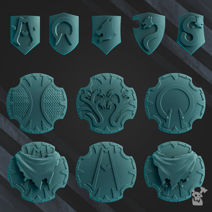 Space Knights Shields And Shoulder Guards, resin conversion bits, shoulder pads, 28mm heroic scale unpainted re