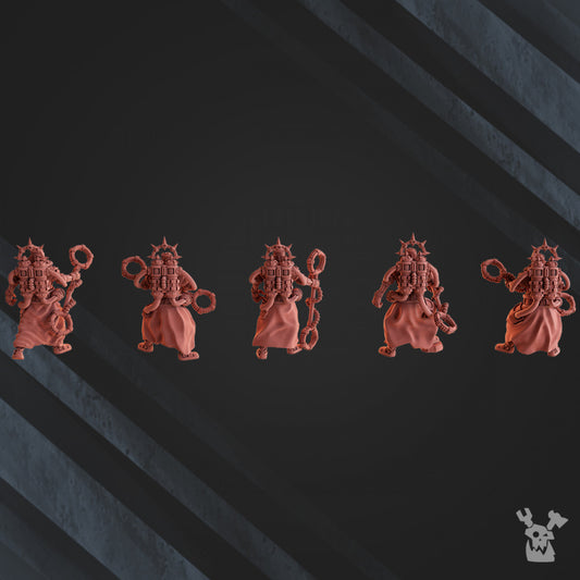 Machine Cult Shock Priests With Staff, Tech Priests proxy miniature, character, 28mm heroic scale unpainted resin, view 2