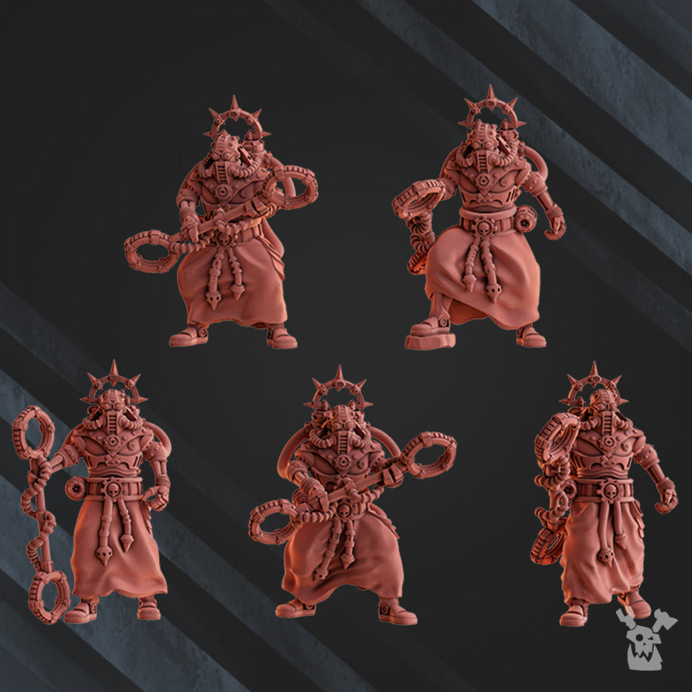 Machine Cult Shock Priests With Staff, Tech Priests proxy miniature, character, 28mm heroic scale unpainted resin