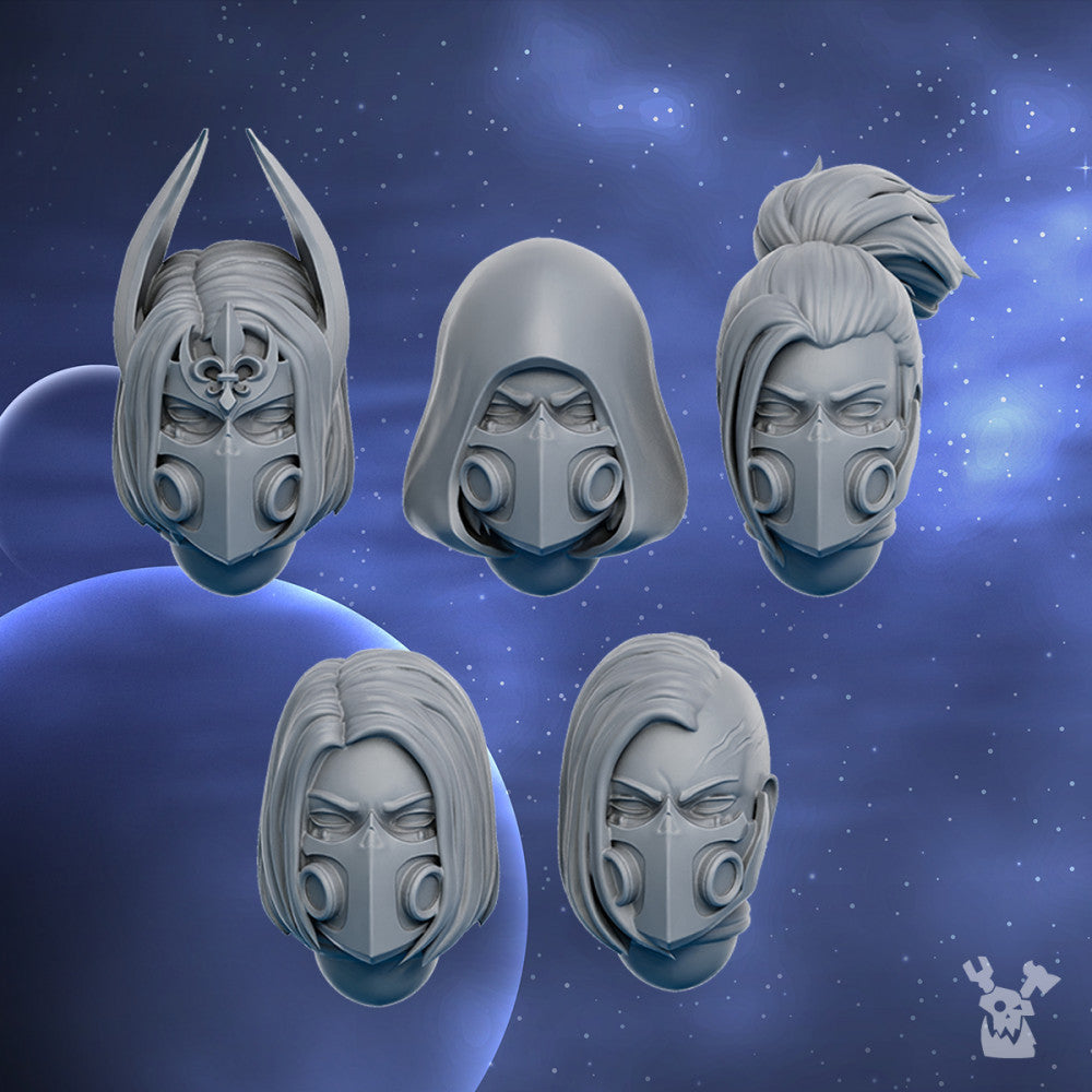 Battle Sisters Heads Set, resin conversion bits, 28mm heroic scale unpainted resin, view 2