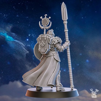 Battle Sisters With A Spear, proxy miniature, 28mm heroic scale unpainted resin, view 2