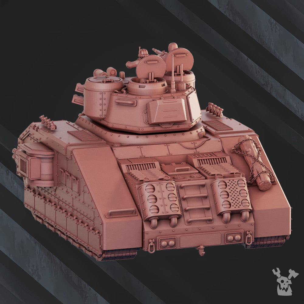 Frostborn Division Snowstorm Battle Tank S77, Imperial Army proxy miniature, 28mm heroic scale unpainted resin, view 2