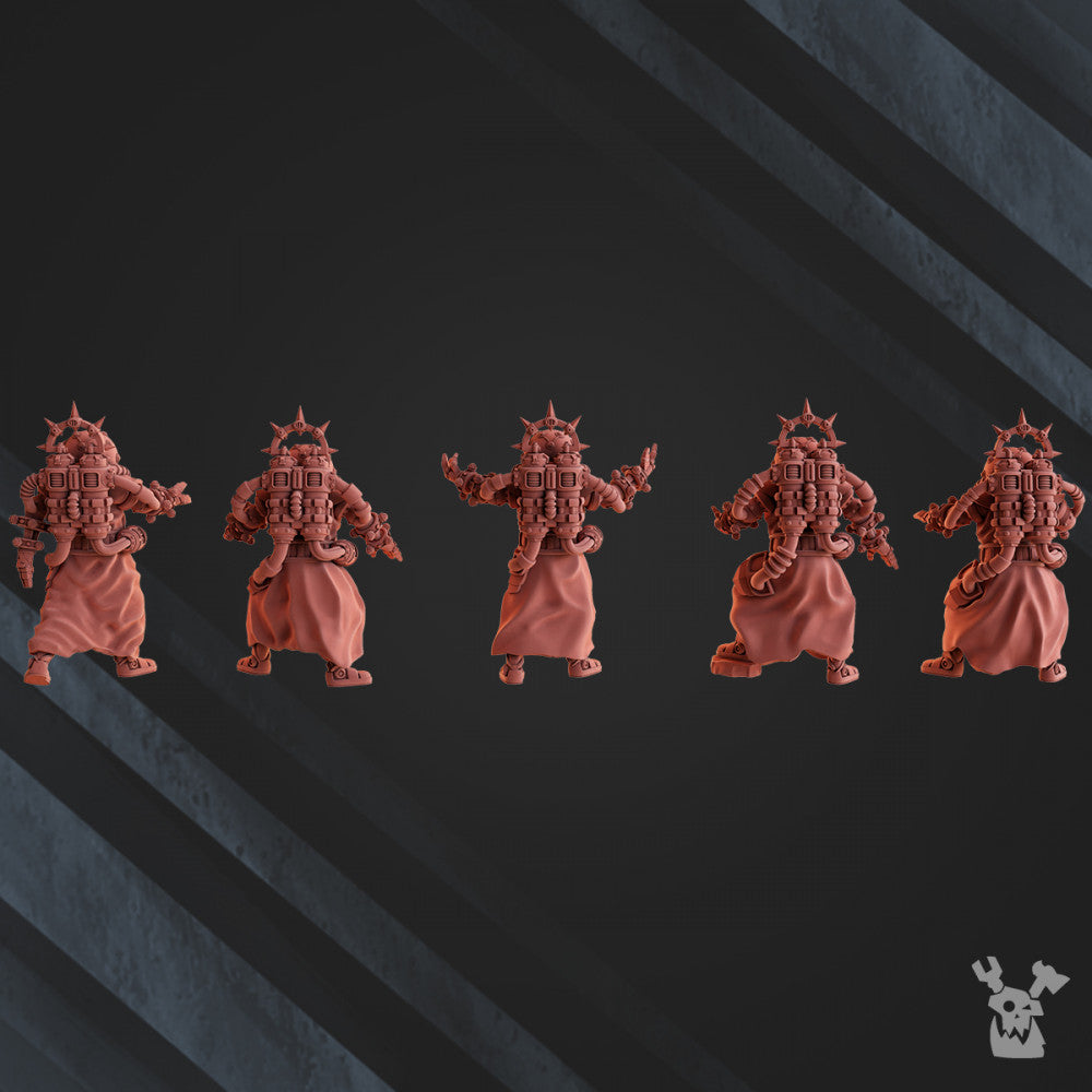 Machine Cult Shock Priests, Tech Priests proxy miniature, character, 28mm heroic scale unpainted resin, view 2
