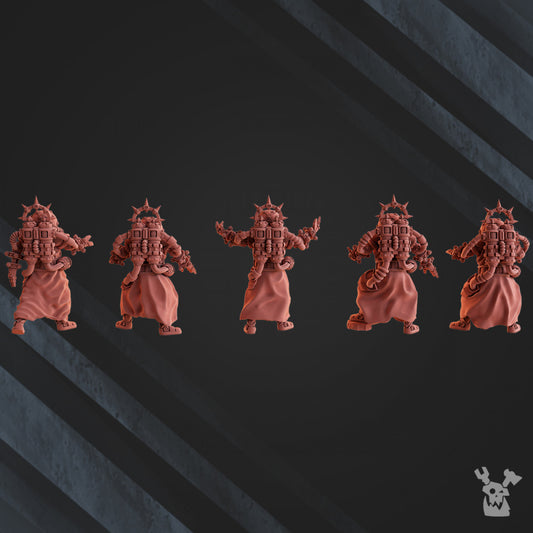 Machine Cult Shock Priests, Tech Priests proxy miniature, character, 28mm heroic scale unpainted resin, view 2