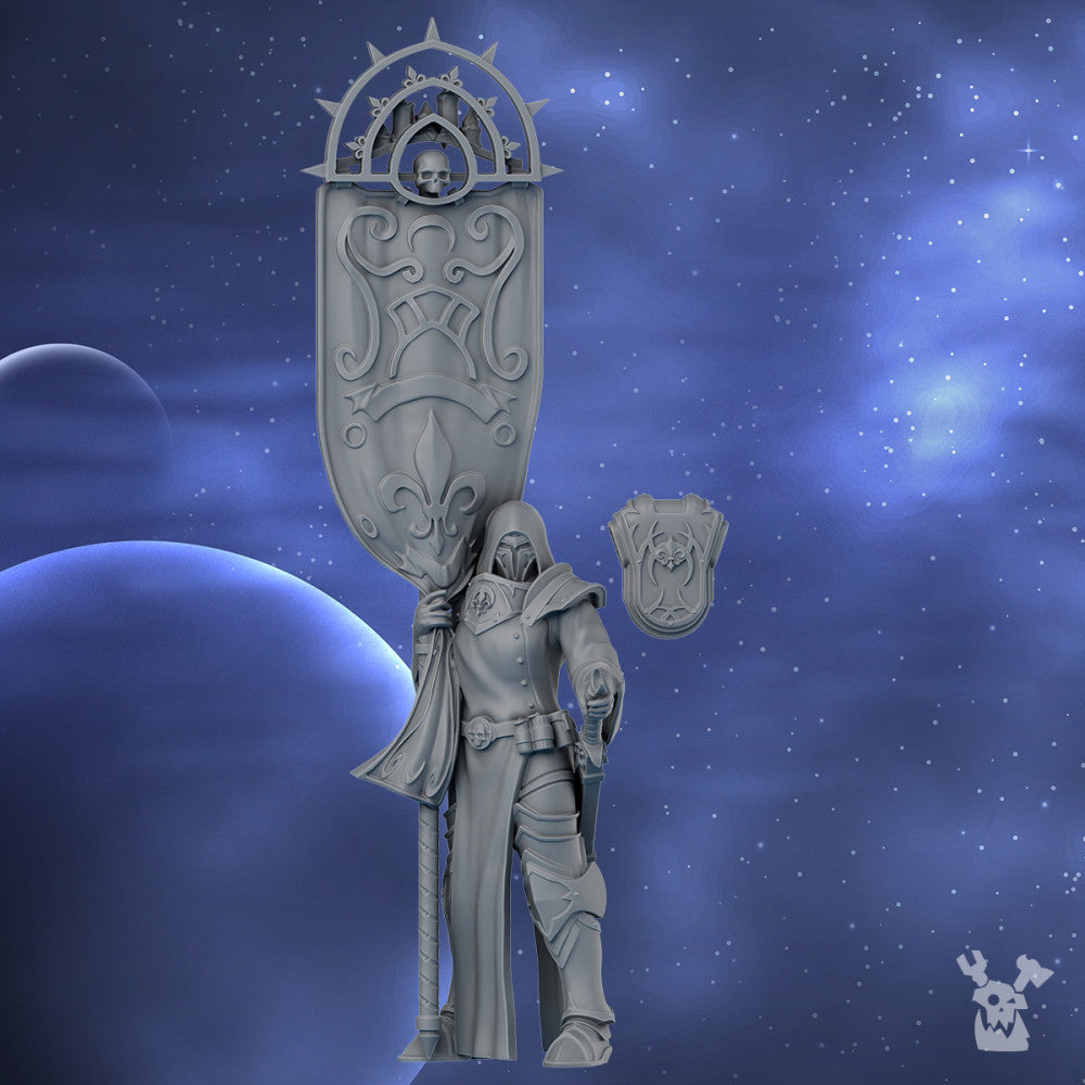 Battle Sisters Standard Bearer Of The St Moon, proxy miniature, 28mm heroic scale unpainted, view 3