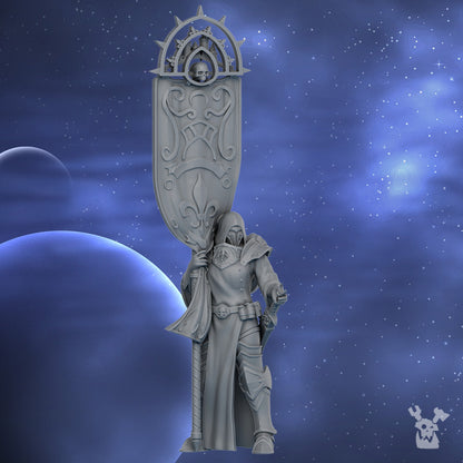 Battle Sisters Standard Bearer Of The St Moon, proxy miniature, 28mm heroic scale unpainted, view 5