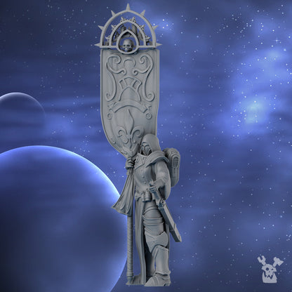 Battle Sisters Standard Bearer Of The St Moon, proxy miniature, 28mm heroic scale unpainted, view 2