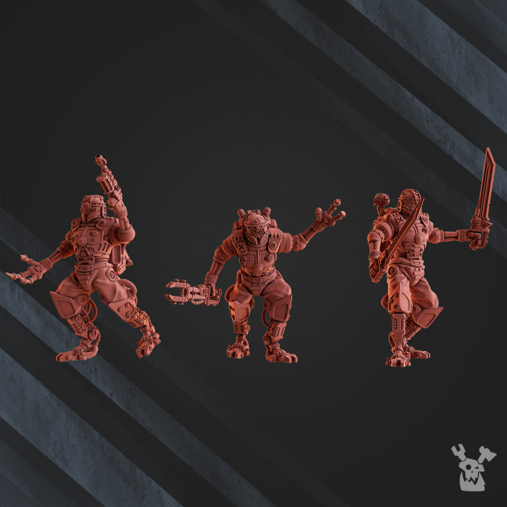 Machine Cult Stalkers, Tech Priests proxy miniature, scout, 28mm heroic scale unpainted resin, view 4