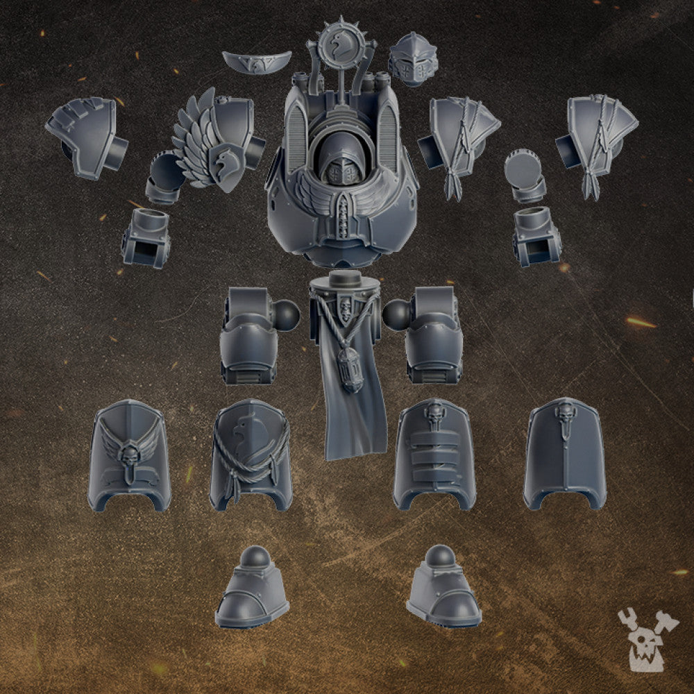 Hooded Knights Stormdread, proxy miniature, walker, 28mm heroic scale unpainted resin, view 2