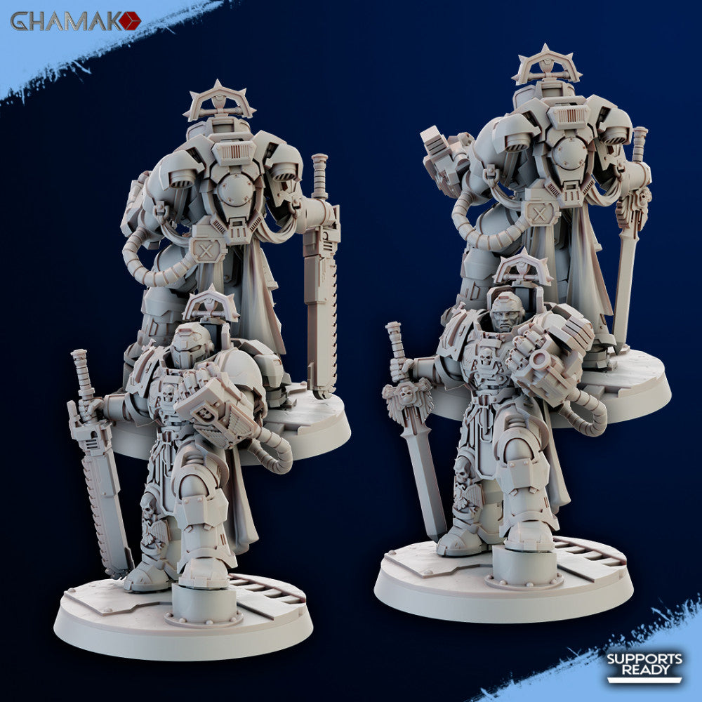 Hooded Knights Tribune, proxy miniature, 28mm heroic scale unpainted resin, view 2