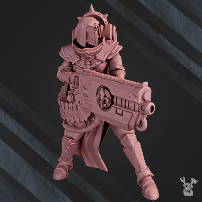 Battle Sisters Team With Heavy Weapons, proxy miniature, squad, 28mm heroic scale unpainted resin, view 2