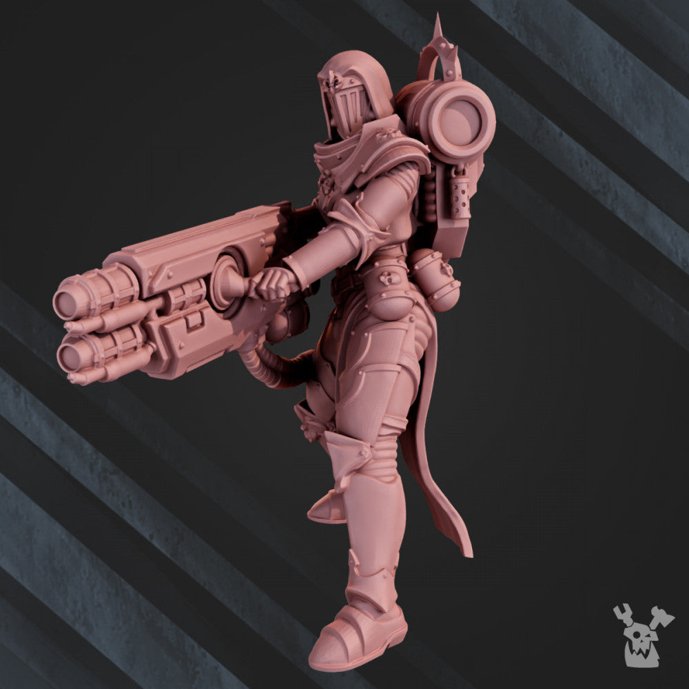 Battle Sisters Team With Heavy Weapons, proxy miniature, squad, 28mm heroic scale unpainted resin, view 4