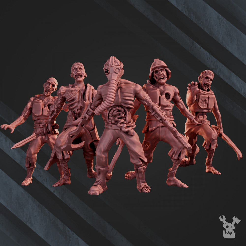 Plague Knights Zombies Squad, proxy miniature, 28mm heroic scale unpainted resin