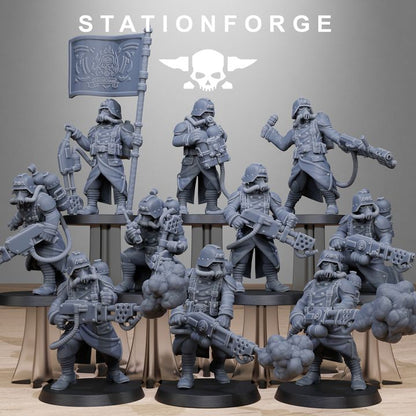 Grim Guard Flamers, Imperial Army proxy miniature, infantry, 28mm heroic scale unpainted resin