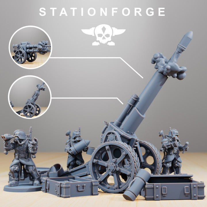 Grim Guard Light Artillery, Imperial Army proxy miniature, 28mm heroic scale unpainted resin