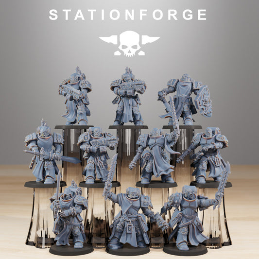 Space Knights Crusaders (10 Units), proxy miniature, squad, 28mm heroic scale unpainted resin
