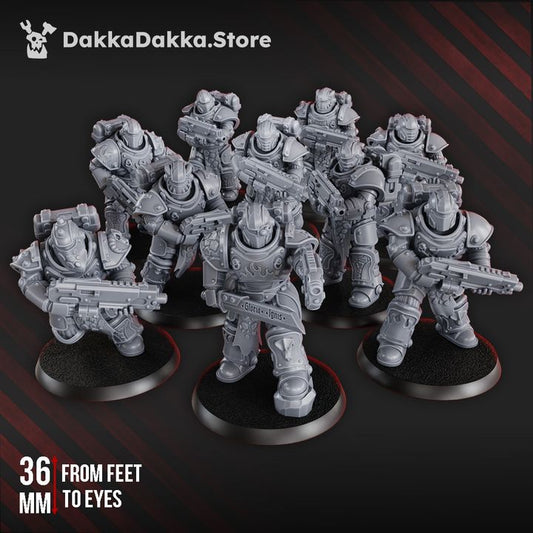 Flame Knights Warriors Tactical Squad, proxy miniature, 28mm heroic scale unpainted resin