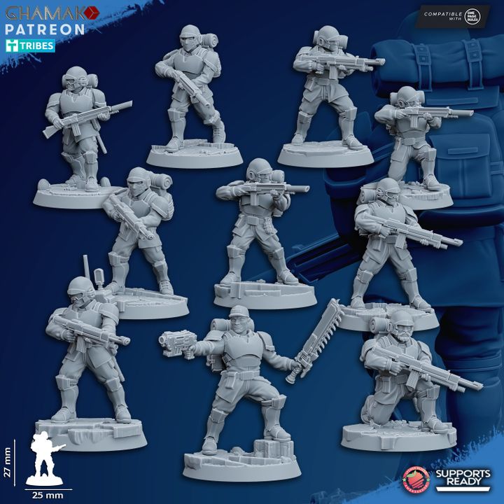 Imperial Army Freedom Guard Assault Troops Special Weapons (4 Units), 28mm heroic scale unpainted resin