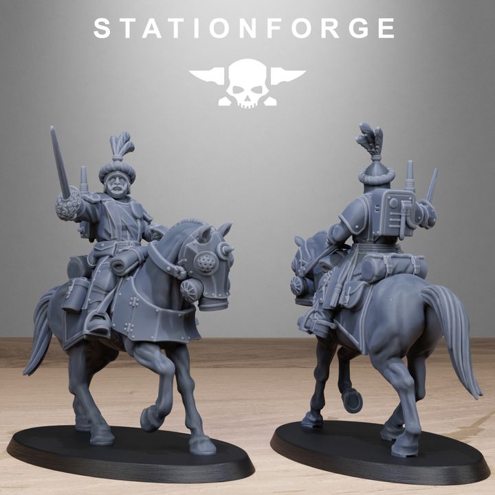 Royal Guard Cavalry, Imperial Army proxy miniature, 28mm heroic scale unpainted resin, view 6