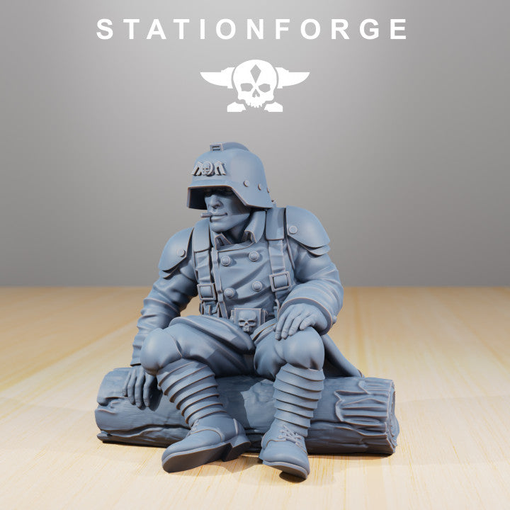 Grim Guard Comrades, Imperial Army proxy miniature, infantry, 28mm heroic scale unpainted resin, view 4