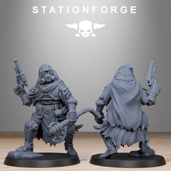 Scavenger Tech Magicians, Tech Priests proxy miniature, 28mm heroic scale unpainted resin, view 7
