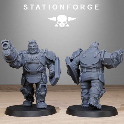 Grim Guard Armored Mutants, Imperial Army proxy miniature, infantry, 28mm heroic scale unpainted resin, view 10
