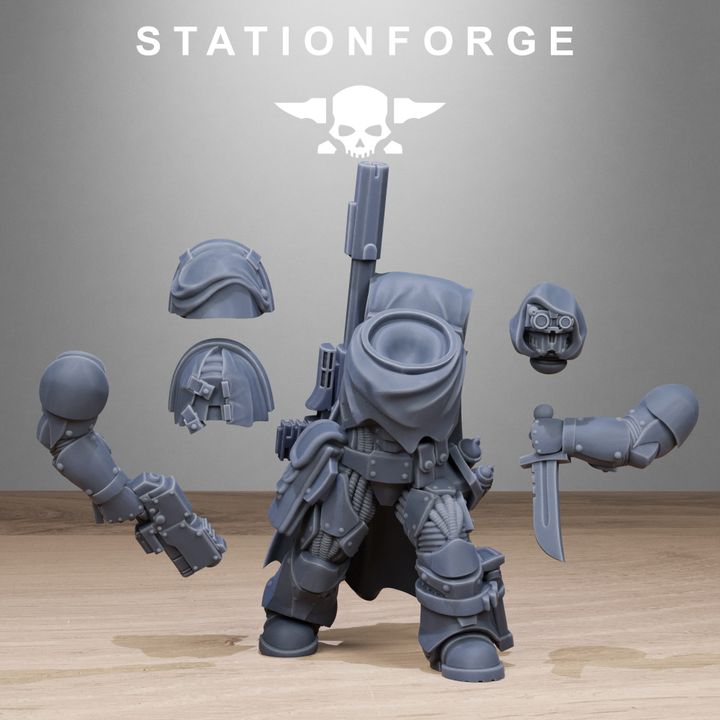 Space Knights Snipers, proxy miniature, scout, 28mm heroic scale unpainted resin, view 2