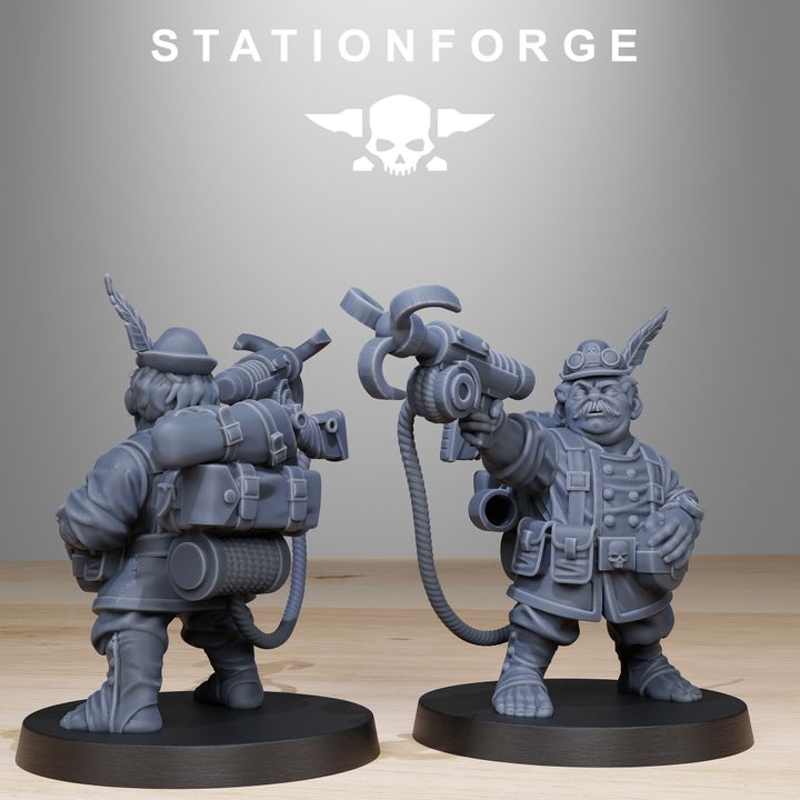 Grim Guard Skulldart Trappers, Imperial Army proxy miniature, infantry, 28mm heroic scale unpainted resin, view 9