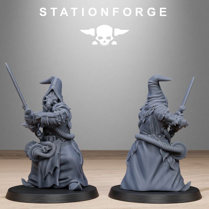 Scavenger Mystics, Tech Priests proxy miniature, 28mm heroic scale unpainted resin, view 7