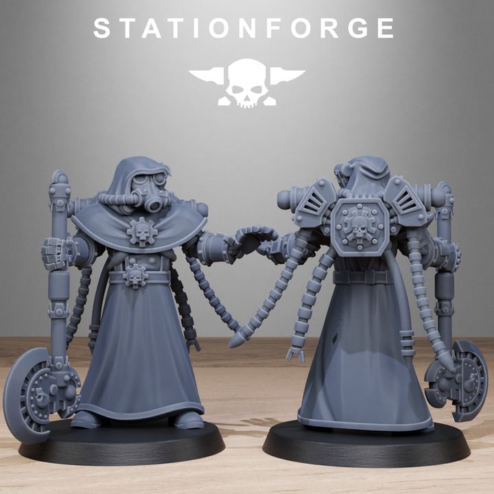 Grim Guard Tech Engineers, Imperial Army proxy miniature, character, 28mm heroic scale unpainted resin, view 5