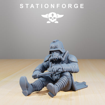 Grim Guard Comrades, Imperial Army proxy miniature, infantry, 28mm heroic scale unpainted resin, view 2