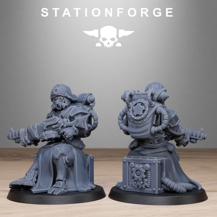 Scavenger Scorchers, Tech Priests proxy miniature, 28mm heroic scale unpainted resin, view 7