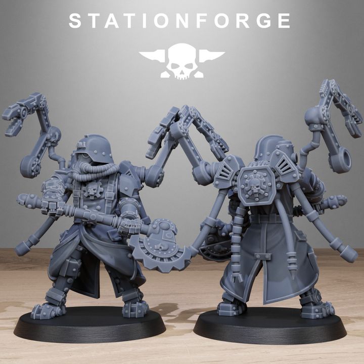 Grim Guard Tech Engineers, Imperial Army proxy miniature, character, 28mm heroic scale unpainted resin, view 3