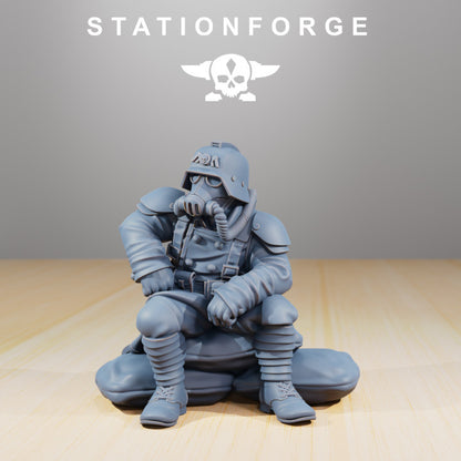 Grim Guard Comrades, Imperial Army proxy miniature, infantry, 28mm heroic scale unpainted resin, view 3