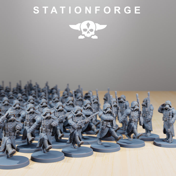Imperial Army Grim Guard Marching Poses (7 Units), 28mm heroic scale unpainted resin, view 2