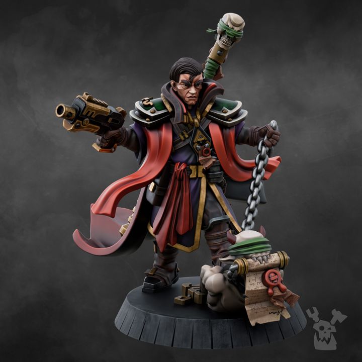 Investigator George Rebelhorse, Inquisition proxy miniature, 28mm heroic scale unpainted resin, view 2