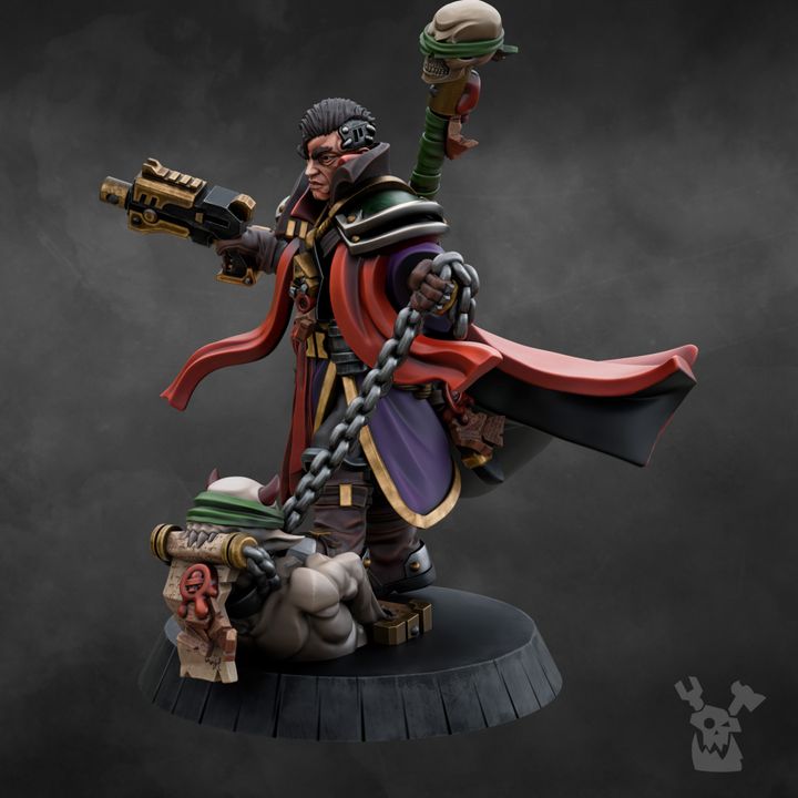 Investigator George Rebelhorse, Inquisition proxy miniature, 28mm heroic scale unpainted resin, view 3
