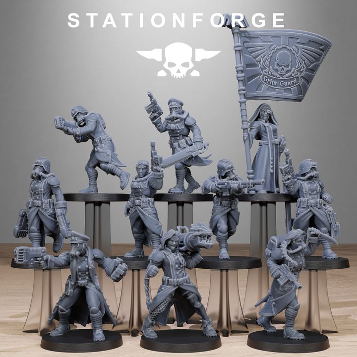 Grim Guard Sisters, Battle Sisters proxy miniature, infantry, 28mm heroic scale unpainted resin