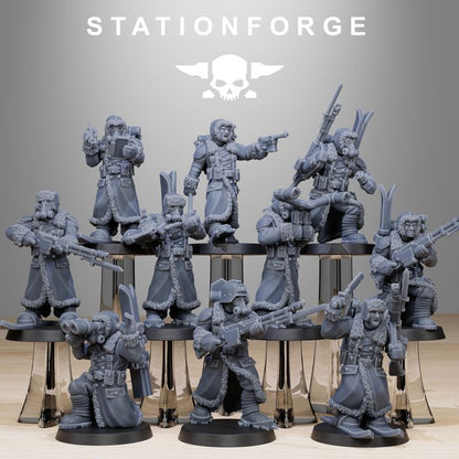 Imperial Army Grim Guard Frostwatch Skiers (10 Units), 28mm heroic scale unpainted resin