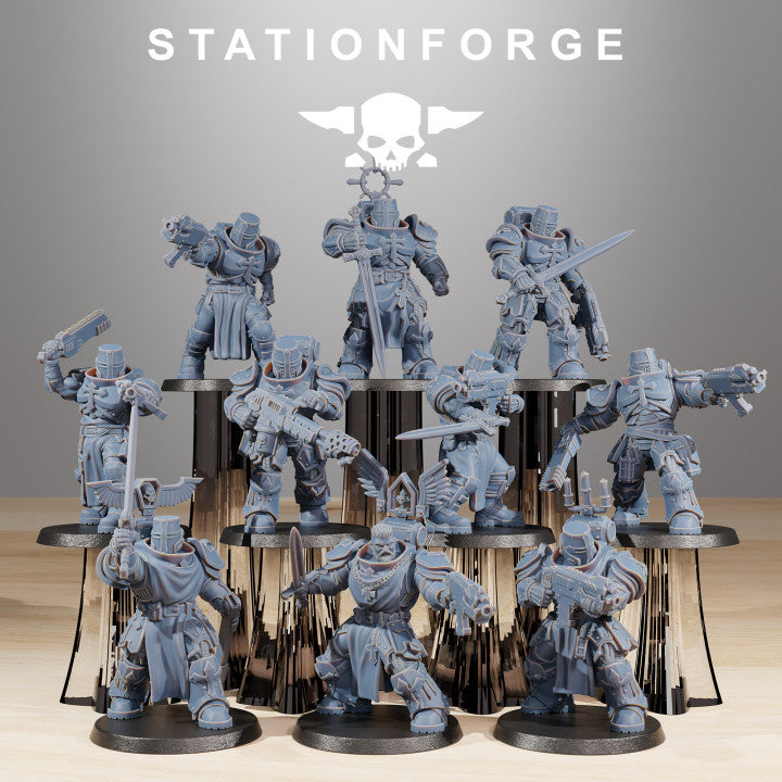 Space Knights Zealots (10 Units), proxy miniature, squad, 28mm heroic scale unpainted resin