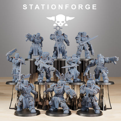 Space Knights Zealots (10 Units), proxy miniature, squad, 28mm heroic scale unpainted resin
