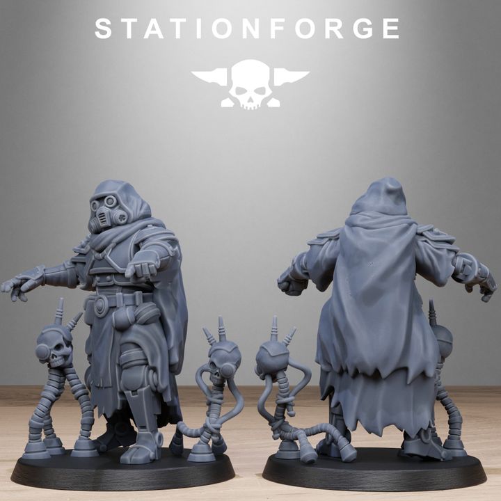 Scavenger Tech Magicians, Tech Priests proxy miniature, 28mm heroic scale unpainted resin, view 5