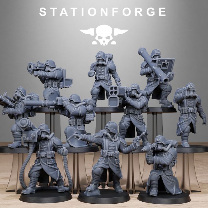 Grim Guard Rocketeers, Imperial Army proxy miniature, infantry, 28mm heroic scale unpainted resin