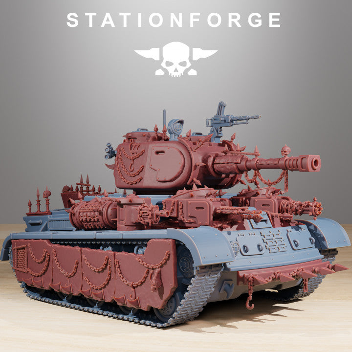 Grim Guard Heavy Tank Corrupted Conversion Kit, Imperial Army proxy miniature, 28mm heroic scale unpainted resin, view 2
