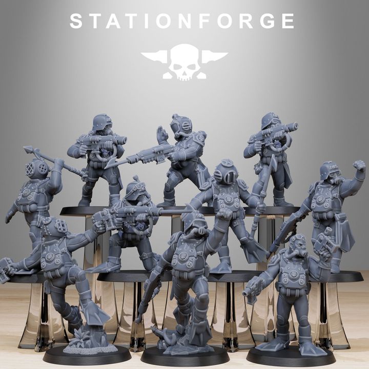 Imperial Army Grim Guard Divers (10 Units), 28mm heroic scale unpainted resin