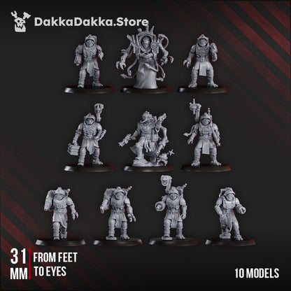 Tech Priests Liquidation Team Squad, 28mm heroic scale unpainted resin