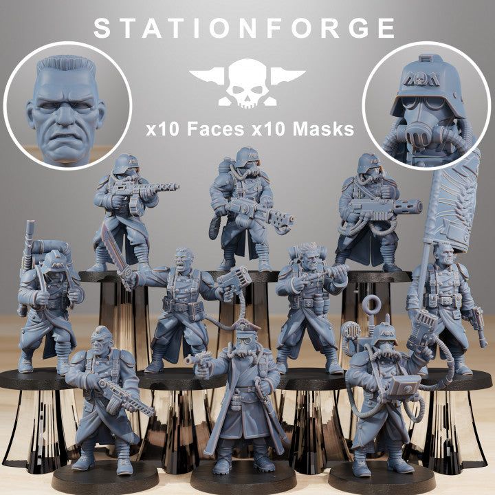 Grim Guard Combatants, Imperial Army proxy miniature, infantry, 28mm heroic scale unpainted resin