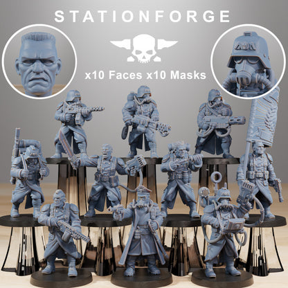 Grim Guard Combatants, Imperial Army proxy miniature, infantry, 28mm heroic scale unpainted resin