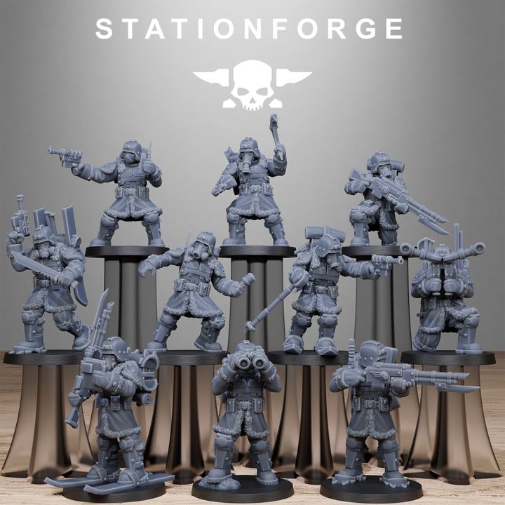 Grim Guard Frostwatch Patrol, Imperial Army proxy miniature, infantry, 28mm heroic scale unpainted resin
