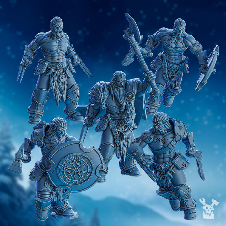 Wolf Knights Berserker Squad, proxy miniature, 28mm heroic scale unpainted resin